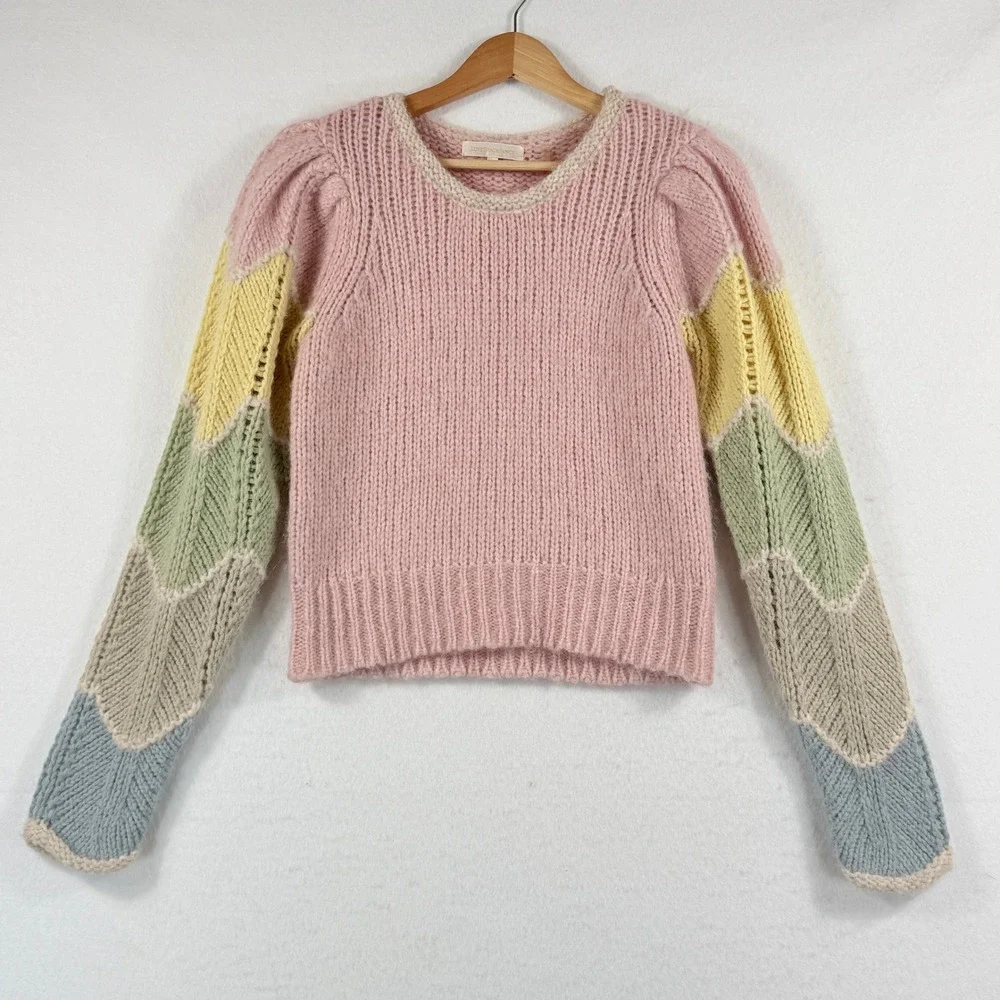 LoveShackFancy Aspyn Sweater WomensSmall Pink Alpaca Blend Puff Sleeve Soft Girl